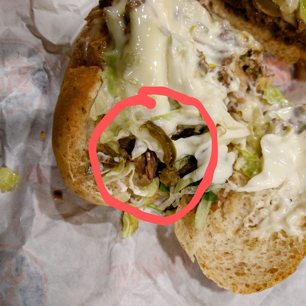 Jersey Mike's Subs - Big kahuna steak sandwich extra mayo with Jalapeno pepper that was specifically requested NOT to be added to this sandwich! - Fast Food Near Me - Chula Vista, California Jersey Mike's Subs - Big kahuna steak sandwich extra mayo with Jalapeno pepper that was specifically requested NOT to be added to this sandwich! - Fast Food Near Me - Chula Vista, California