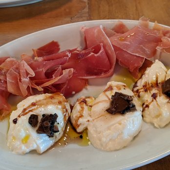 Coppa Osteria - BURRATA TARTUFO $22 (sliced prosciutto, truffle pieces, truffle oil, crostini)- pricey but delicious! the cheese is so soft! - Italian Near Me - Houston, Texas Coppa Osteria - BURRATA TARTUFO $22 (sliced prosciutto, truffle pieces, truffle oil, crostini)- pricey but delicious! the cheese is so soft! - Italian Near Me - Houston, Texas