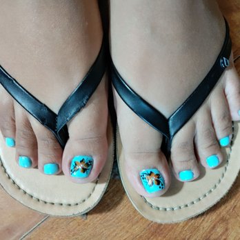 J's Nails & Spa - Baby blue with Orange black flower pedicure - Nail Salons Near Me - Hemet, California J's Nails & Spa - Baby blue with Orange black flower pedicure - Nail Salons Near Me - Hemet, California