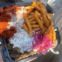 Lamb & Chicken platter over rice