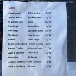 Wine list Wine list