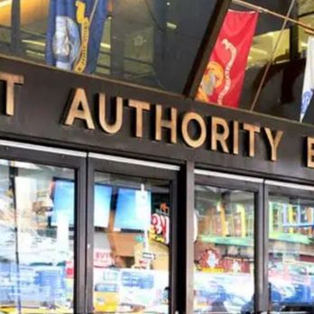 Port Authority Bus Terminal - Outside sign for going into:and out of  Port Authority - Public Transportation Near Me - New York, New York