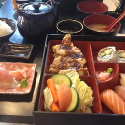 Chicken sushi bento box.