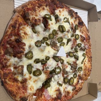 Pizzeria Bambinos - Meat lovers with jalapeños, very good, generous toppings! - Pizza Near Me - Cathedral City, California Pizzeria Bambinos - Meat lovers with jalapeños, very good, generous toppings! - Pizza Near Me - Cathedral City, California