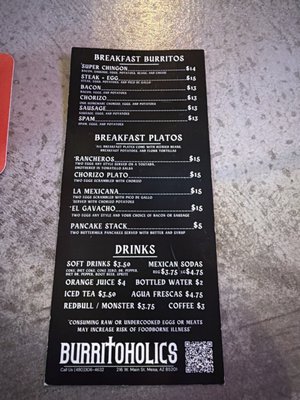 Menu photo 1 Burritoholics Mesa, AZ
