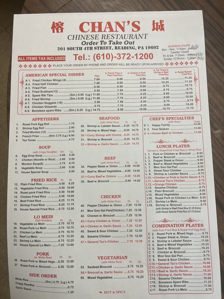 CHAN’S CHINESE RESTAURANT Updated November 2024 10 Reviews 201 S