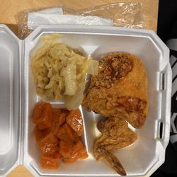 Bistro 46 - Fried chicken, candied yams, cabbage.