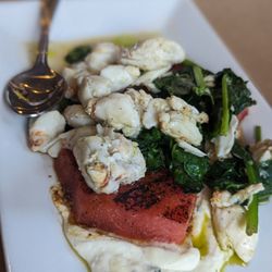 Mud City Crab House - Summer salad!! Grilled watermelon, whipped feta cheese, lump crab meat, basil mint oil. INCREDIBLE!!!
