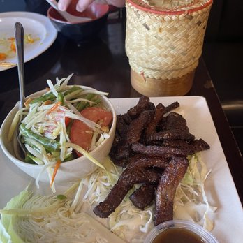 Lucki Thai - Papaya Salad Sticky Rice Beer Jerky combo - Thai Near Me - Las Vegas, Nevada