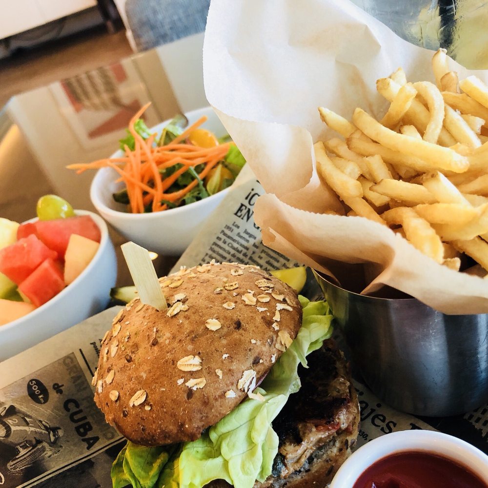 1823 Kitchen & Bar - turkey burger w shoestring fries, fruit & garden salad! - New American Near Me - Tampa, Florida