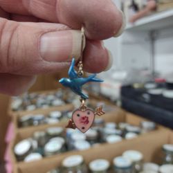 Top Shelf Jewelry - Amazing vintage enamel heart with bird earrings!!!