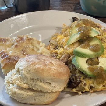 Mehri's Cafe and Bakery - Scramble with turkey, mushrooms and avocado with a side of creamy potatoes and house made biscuit - Bakeries Near Me - Portland, Oregon Mehri's Cafe and Bakery - Scramble with turkey, mushrooms and avocado with a side of creamy potatoes and house made biscuit - Bakeries Near Me - Portland, Oregon