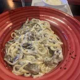 Pasta with mushroom cream sauce (Al fungi). So good!