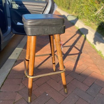 Vanderlei Vintage - Walnut stool with leather seat and brass feet - Antiques Near Me - Solvang, California