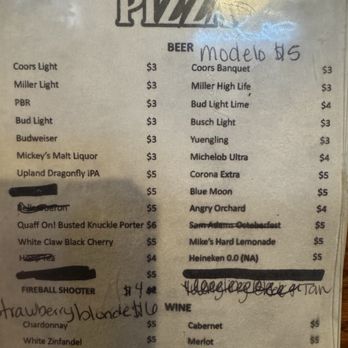 Dawg House Pizza - Partial drink list from the table - Pizza Near Me - Monrovia, Indiana