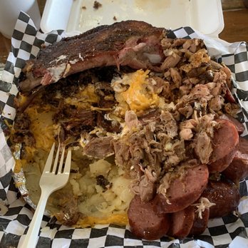 Winners BBQ - The "G.O.A.T."- All 5 Meats Potato (after two people ate) - Barbeque Near Me - Plano, Texas