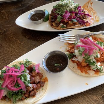 Mexcal - Mushroom tostada, chicken and carne asada tacos - Mexican Near Me - Reno, Nevada Mexcal - Mushroom tostada, chicken and carne asada tacos - Mexican Near Me - Reno, Nevada