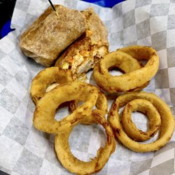 Carolina Kitchen - Spicy fried chicken wrap with onion rings.