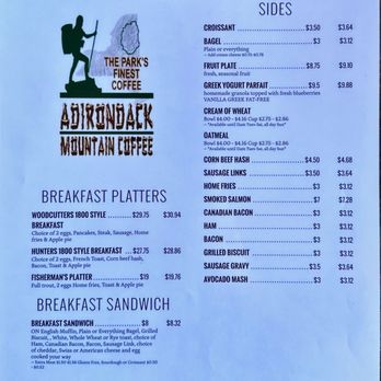 Adirondack Mountain Coffee Cafe - Breakfast Menu (7/05/2024) - Coffee Roasteries Near Me - Upper Jay, New York