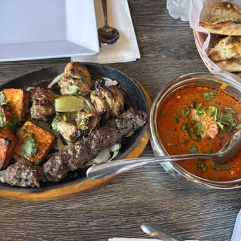 Tandoor By Kababeque - Mixed Mix Grill Platter with (I *think*) paneer tikka, Beef Bihari Kabab and Chicken Malai, then garlic naan, Chicken Tikka Masala and rice - Indian Near Me - Cedar Park, Texas Tandoor By Kababeque - Mixed Mix Grill Platter with (I *think*) paneer tikka, Beef Bihari Kabab and Chicken Malai, then garlic naan, Chicken Tikka Masala and rice - Indian Near Me - Cedar Park, Texas