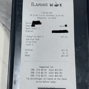 Flaming Wok - My bill. - Chinese Near Me - Bondurant, Iowa Flaming Wok - My bill. - Chinese Near Me - Bondurant, Iowa