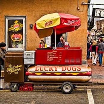 Lucky Dogs - A true Lucky Dog Cart ! Observe the life saying Umbrella! - Hot Dogs Near Me - New Orleans, Louisiana Lucky Dogs - A true Lucky Dog Cart ! Observe the life saying Umbrella! - Hot Dogs Near Me - New Orleans, Louisiana