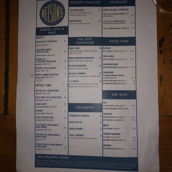 Nelson's - Drink Menu - Seafood Near Me - Rancho Palos Verdes, California