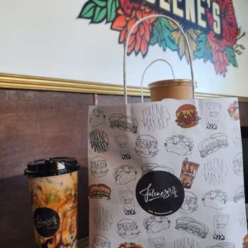 Jolene's - Ewa Beach - Wall art, jolenes paper bag, brown sugar milk tea with Boba - Burgers Near Me - Ewa Beach, Hawaii
