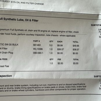 Brake Masters - Charges for an oil change. - Auto Repair Near Me - Surprise, Arizona