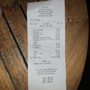 Sofrito New York - Receipt - Latin American Near Me - New York, New York