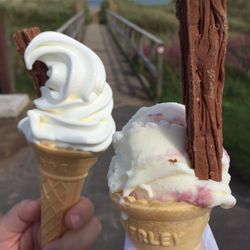Sea Shell Cafe - Soft serve and Raspberry Swirl Ice Cream with Flakes.