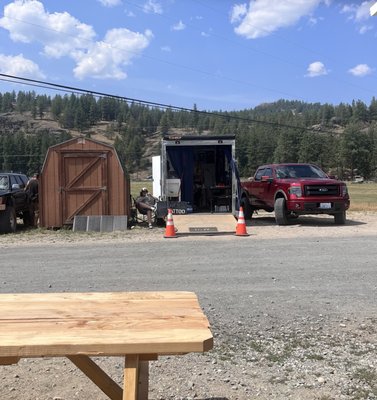 Photo of Not Doug's Country Kitchen and Espresso - Tonasket, WA, US. Tattoo shop in the trailer next to the restaurant