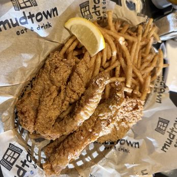 Mudtown Eat & Drink - Grouper Strip Basked with Fries - Bars Near Me - Birmingham, Alabama Mudtown Eat & Drink - Grouper Strip Basked with Fries - Bars Near Me - Birmingham, Alabama