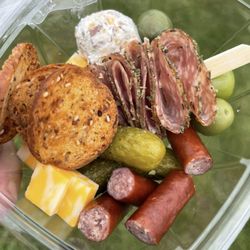 The Savory Stagecoach - Pickles, olives, cheese cubes, little toasted bread, and the best mini cheeseballs.