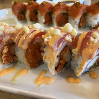 Sawara - 12. Like a Virgin 8 Pieces (front)  and 6. Fire Blast with Jalapeno (back) - Sushi Bars Near Me - Denver, Colorado