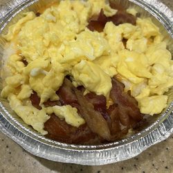 Bubba's Biscuit Barn - Bubba Bowl. I got two scrambled eggs with sausage. I got a side of cheese grits laid down a a base. Delicious!