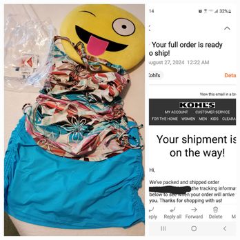 Kohl's - Omgeee My Swimsuit order has arrived @ 3pm from Kohl's online in 5 days. Sale on Set of 2 for $14.00! :-) Time to Swim Saturday 8/31/2024 - Department Stores Near Me - STERLING HEIGHTS, Michigan