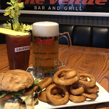 The Venue Bar & Grill - a burger and onion rings - American Near Me - Cochrane, Alberta The Venue Bar & Grill - a burger and onion rings - American Near Me - Cochrane, Alberta