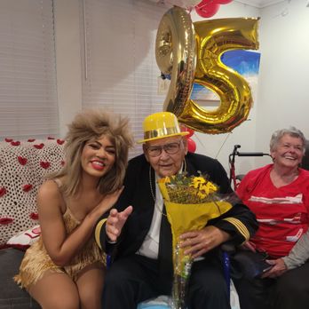 Best Singing Telegrams - Tina with dad after performance - Party Characters Near Me