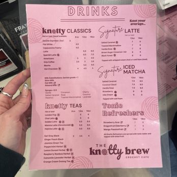 The Knotty Brew Crochet Cafe - Menu - Themed Cafes Near Me - Abbotsford, British Columbia