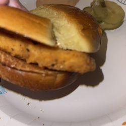 McDonald's - This is th photo of the chicken sandwich, the one that costs over $8, which they gave me a mcchicken patty instead