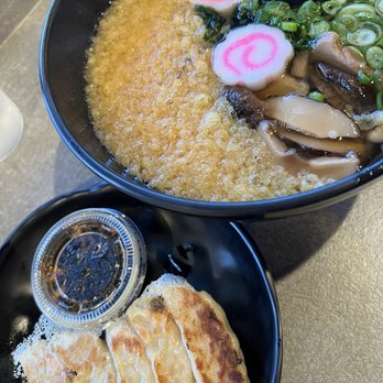 Raku Ramen - Tempura udon (tempura came later, on the side) and gyoza - Ramen Near Me - San Luis Obispo, California Raku Ramen - Tempura udon (tempura came later, on the side) and gyoza - Ramen Near Me - San Luis Obispo, California