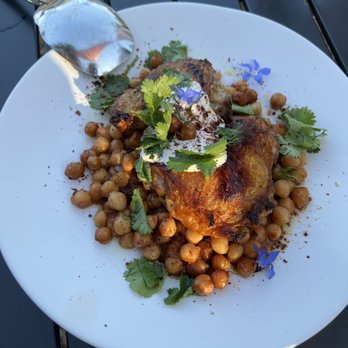 The Spinster Sisters - Pan roasted chicken thigh with spiced chickpeas - New American Near Me - Santa Rosa, California