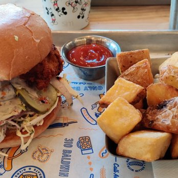 Wursthall - Korean chicken sandwich and thrice cooked potatoes - German Near Me - San Mateo, California