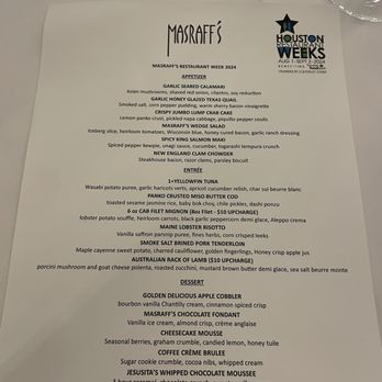 Masraff's - HRW 2024 Menu - New American Near Me - Houston, Texas