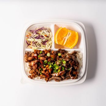 Flame Broiler - Can't choose? Do a half & half combination plate which includes a small salad and orange slice. - Korean Near Me - Los Angeles, California Flame Broiler - Can't choose? Do a half & half combination plate which includes a small salad and orange slice. - Korean Near Me - Los Angeles, California