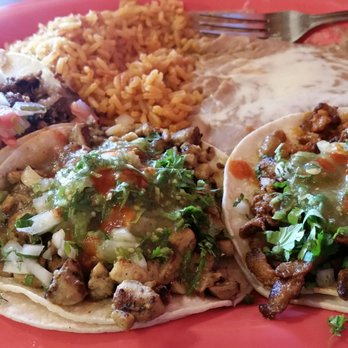 Taqueria Alonzo - Three taco plate. Carnitas, grilled chicken and al pastor - Mexican Near Me - Corvallis, Oregon