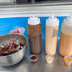 La Perla De Michoacan - Homemade Habanero, spicy mayo and chipotle sauces