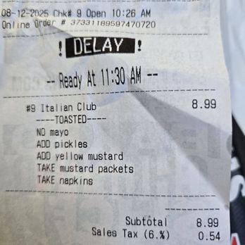 Jimmy John's - Receipt - Sandwiches Near Me - Gaithersburg, Maryland