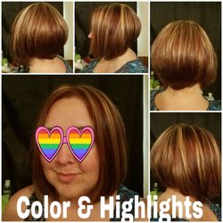 Hair of All Seasons Salon - Client was purple all over we stripped her hair and gave her a mocha brown and blonde highlights